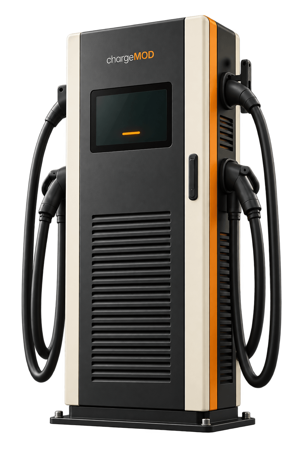 Illustrative DC · 4-wheelers charger in ivory, graphite and orange