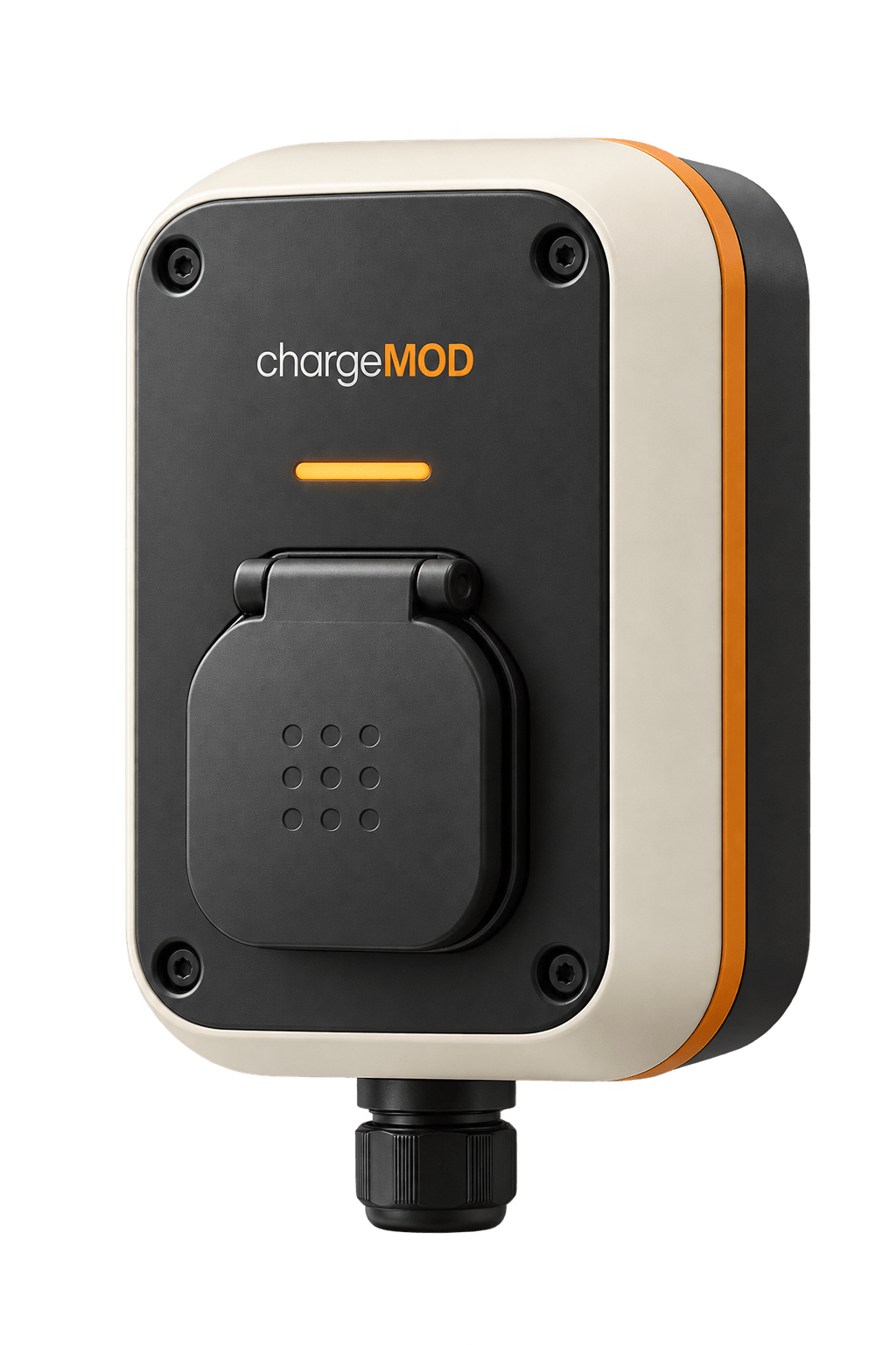 Illustrative LEV AC charger in ivory, graphite and orange