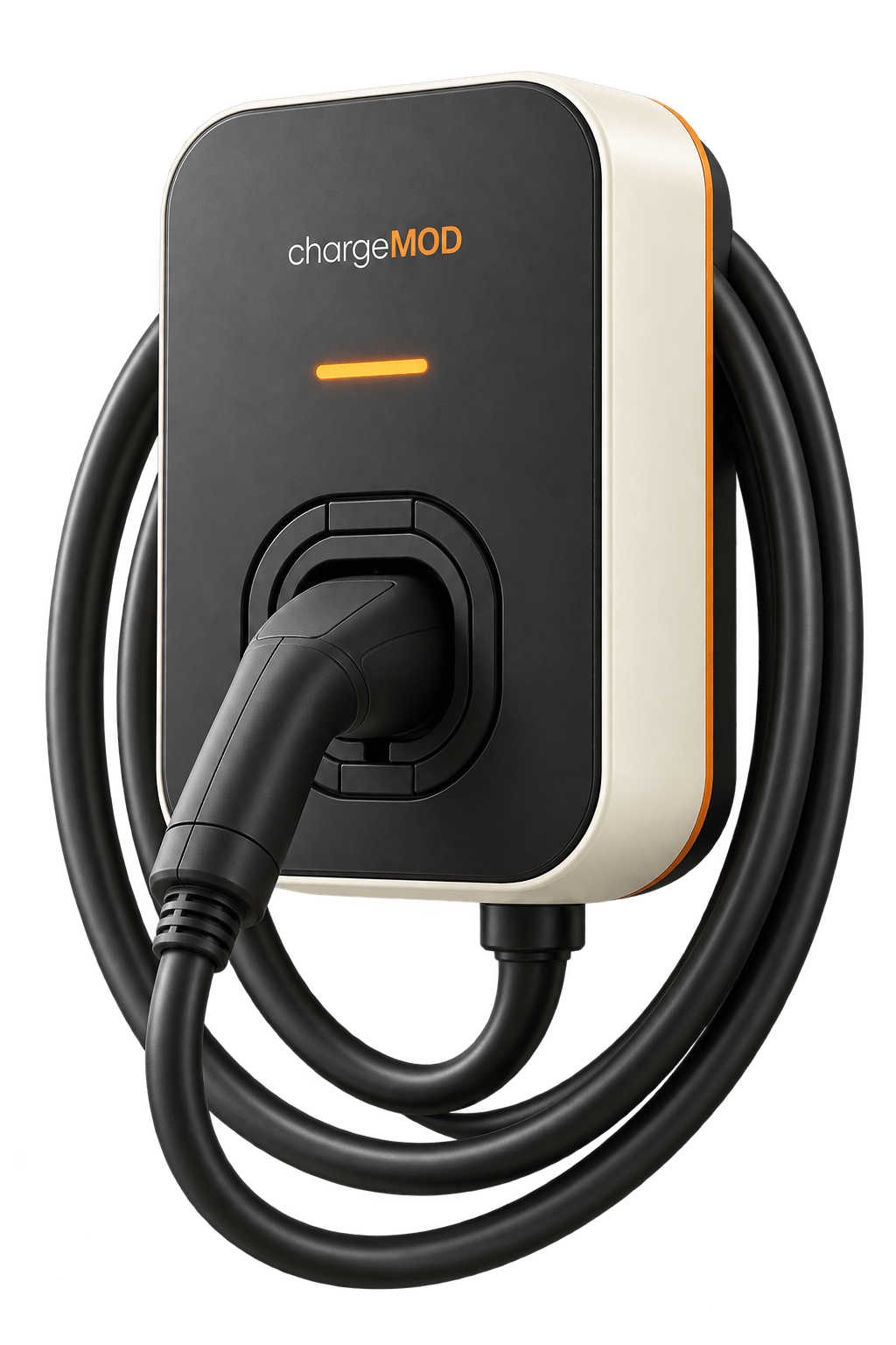 Illustrative Type 2 AC charger in ivory, graphite and orange